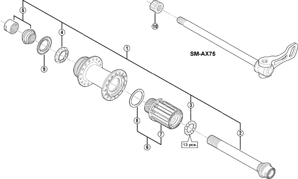 Shimano XTR FH-M988 Disc Hinterradnabe Ersatzteil | Hohlachse Komplett Nr 1 1 Shimano XTR FH-M988 Disc Hinterradnabe Ersatzteil | Hohlachse Komplett Nr 1